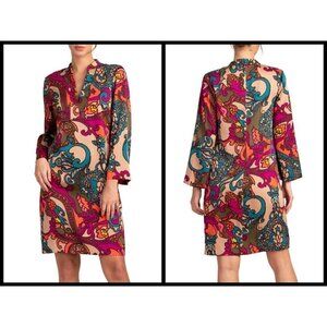 💕TRINA TURK💕 Christie Dress Bell Sleeve Shift Dress Paisley Print Small NWT